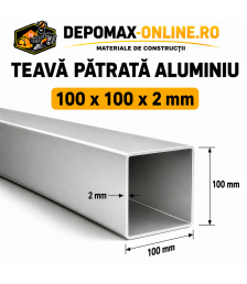 Teava patrata aluminiu 100 x 100 x 2 mm, 6 metri (EN AW-6060)